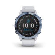 Garmin - Fenix 6 PRO Solar - rama albastru mineral cu curea silicon alba - ceas inteligent premium cu GPS pentru sport