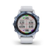 Garmin - Fenix 6 PRO Solar - rama albastru mineral cu curea silicon alba - ceas inteligent premium cu GPS pentru sport