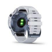 Garmin - Fenix 6 PRO Solar - rama albastru mineral cu curea silicon alba - ceas inteligent premium cu GPS pentru sport
