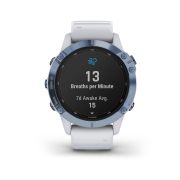 Garmin - Fenix 6 PRO Solar - rama albastru mineral cu curea silicon alba - ceas inteligent premium cu GPS pentru sport