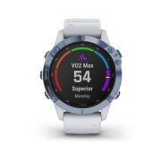 Garmin - Fenix 6 PRO Solar - rama albastru mineral cu curea silicon alba - ceas inteligent premium cu GPS pentru sport