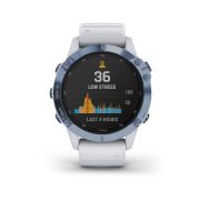 Garmin - Fenix 6 PRO Solar - rama albastru mineral cu curea silicon alba - ceas inteligent premium cu GPS pentru sport
