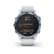 Garmin - Fenix 6 PRO Solar - rama albastru mineral cu curea silicon alba - ceas inteligent premium cu GPS pentru sport