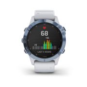 Garmin - Fenix 6 PRO Solar - rama albastru mineral cu curea silicon alba - ceas inteligent premium cu GPS pentru sport