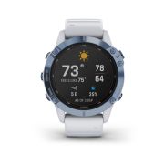 Garmin - Fenix 6 PRO Solar - rama albastru mineral cu curea silicon alba - ceas inteligent premium cu GPS pentru sport
