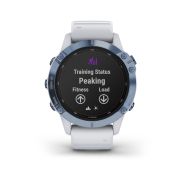 Garmin - Fenix 6 PRO Solar - rama albastru mineral cu curea silicon alba - ceas inteligent premium cu GPS pentru sport