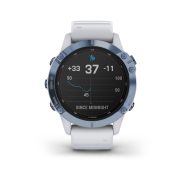 Garmin - Fenix 6 PRO Solar - rama albastru mineral cu curea silicon alba - ceas inteligent premium cu GPS pentru sport