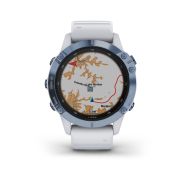 Garmin - Fenix 6 PRO Solar - rama albastru mineral cu curea silicon alba - ceas inteligent premium cu GPS pentru sport