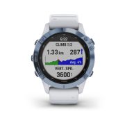 Garmin - Fenix 6 PRO Solar - rama albastru mineral cu curea silicon alba - ceas inteligent premium cu GPS pentru sport