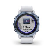 Garmin - Fenix 6 PRO Solar - rama albastru mineral cu curea silicon alba - ceas inteligent premium cu GPS pentru sport