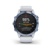 Garmin - Fenix 6 PRO Solar - rama albastru mineral cu curea silicon alba - ceas inteligent premium cu GPS pentru sport