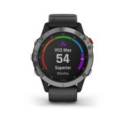 Garmin - Fenix 6 Solar - rama argintie cu curea de silicon neagra - ceas inteligent premium cu GPS cu functii avansate pentru sport