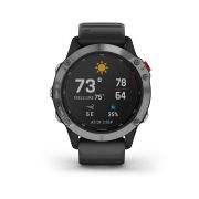 Garmin - Fenix 6 Solar - rama argintie cu curea de silicon neagra - ceas inteligent premium cu GPS cu functii avansate pentru sport