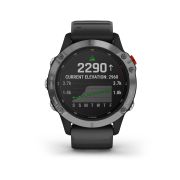 Garmin - Fenix 6 Solar - rama argintie cu curea de silicon neagra - ceas inteligent premium cu GPS cu functii avansate pentru sport