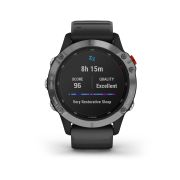 Garmin - Fenix 6 Solar - rama argintie cu curea de silicon neagra - ceas inteligent premium cu GPS cu functii avansate pentru sport