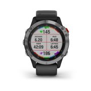 Garmin - Fenix 6 Solar - rama argintie cu curea de silicon neagra - ceas inteligent premium cu GPS cu functii avansate pentru sport