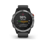 Garmin - Fenix 6 Solar - rama argintie cu curea de silicon neagra - ceas inteligent premium cu GPS cu functii avansate pentru sport