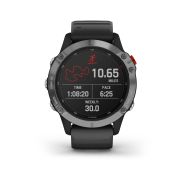 Garmin - Fenix 6 Solar - rama argintie cu curea de silicon neagra - ceas inteligent premium cu GPS cu functii avansate pentru sport