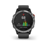 Garmin - Fenix 6 Solar - rama argintie cu curea de silicon neagra - ceas inteligent premium cu GPS cu functii avansate pentru sport
