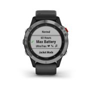 Garmin - Fenix 6 Solar - rama argintie cu curea de silicon neagra - ceas inteligent premium cu GPS cu functii avansate pentru sport