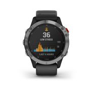 Garmin - Fenix 6 Solar - rama argintie cu curea de silicon neagra - ceas inteligent premium cu GPS cu functii avansate pentru sport