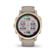 Garmin - Fenix 6s PRO Solar - rama aurie cu curea gri nisip - ceas inteligent premium cu GPS pentru sport