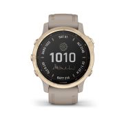 Garmin - Fenix 6s PRO Solar - rama aurie cu curea gri nisip - ceas inteligent premium cu GPS pentru sport