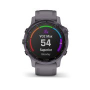 Garmin - Fenix 6s PRO Solar - rama otel Amethyst cu curea Shale - ceas inteligent premium cu GPS pentru sport