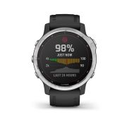 Garmin - Fenix 6s Solar - rama argintie cu curea neagra - ceas inteligent premium cu GPS cu functii avansate pentru sport