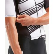 2XU - Costum triathlon barbati Compression Full Zip Sleeved Trisuit - negru dungi albe