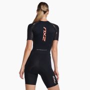 2XU - costum triatlon femei cu maneca scurta Aero Sleeved Trisuit - negru portocaliu coral