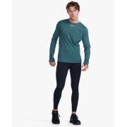 2XU - bluza tehnica pentru barbati cu maneca lunga Ignition Base Layer LS - verde inchis deep jade marle argintiu reflectorizant
