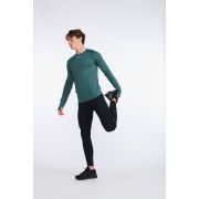2XU - bluza tehnica pentru barbati cu maneca lunga Ignition Base Layer LS - verde inchis deep jade marle argintiu reflectorizant