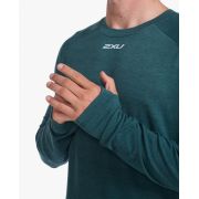 2XU - bluza tehnica pentru barbati cu maneca lunga Ignition Base Layer LS - verde inchis deep jade marle argintiu reflectorizant