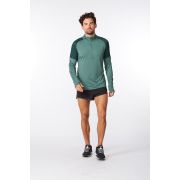2XU - bluza tehnica pentru barbati maneca lunga cu fermoar 1/2 - Light Speed 1/2 Zip - verde deschis verde inchis sage reflectorizant