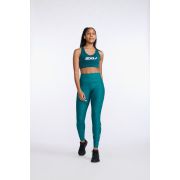 2XU - colanti compresie lungi femei Motion Print Mid Rise Compression Tights - verde inchis deep jade marled