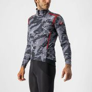 Castelli - Jacheta ciclism vreme rece si vant, maneca lunga Perfetto Ros LS jacket - camuflaj gri negru albastru rosu