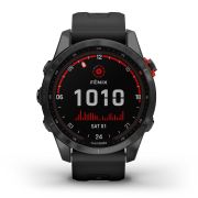 Garmin - fenix 7s Solar ceas multisport cu GPS - ramă gri închis si curea din silicon neagră