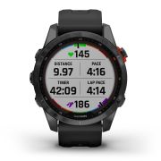 Garmin - fenix 7s Solar ceas multisport cu GPS - ramă gri închis si curea din silicon neagră