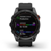Garmin - fenix 7s Solar ceas multisport cu GPS - ramă gri închis si curea din silicon neagră