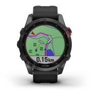 Garmin - fenix 7s Solar ceas multisport cu GPS - ramă gri închis si curea din silicon neagră