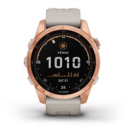Garmin - fenix 7s Solar ceas multisport cu GPS - ramă rose gold si curea din silicon crem