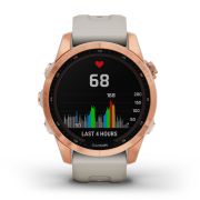 Garmin - fenix 7s Solar ceas multisport cu GPS - ramă rose gold si curea din silicon crem