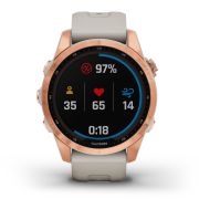Garmin - fenix 7s Solar ceas multisport cu GPS - ramă rose gold si curea din silicon crem