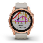 Garmin - fenix 7s Solar ceas multisport cu GPS - ramă rose gold si curea din silicon crem