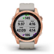 Garmin - fenix 7s Solar ceas multisport cu GPS - ramă rose gold si curea din silicon crem