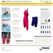 Finis - Costum inot tehnic pentru fete sau femei - Fuse Open Back Kneeskin - albastru