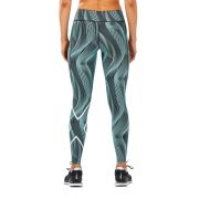 2XU - Colanti de compresie cu buzunar si talie medie pentru femei - Mid-Rise Print Tight with Storage - negru alb