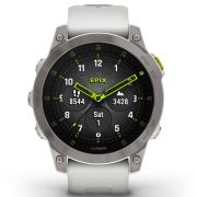 Garmin - Epix Gen 2 Sapphire smartwatch premium cu GPS si AMOLED - ramă gri din titanium, carcasă albă si curea din silicon albă
