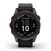 Garmin - fenix 7s Pro Sapphire Solar smartwatch premium cu incarcare solara 42mm - ramă gri din titanium DLC si curea din silicon neagră